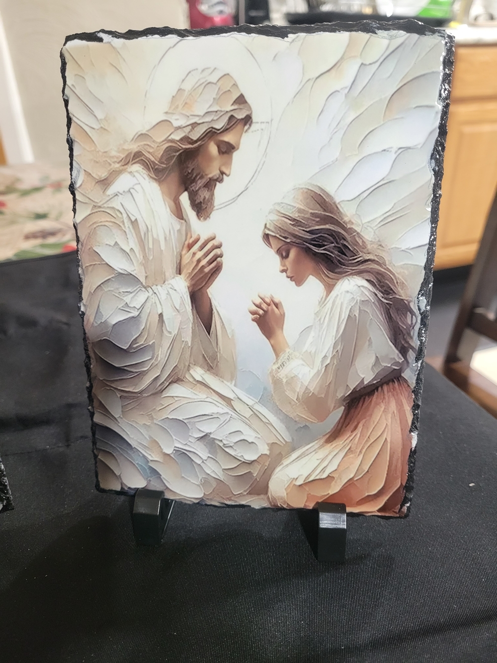 Devotional Prayer Art Plaque in Cream and Brown Tones